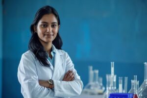 Female indian scientist smiling